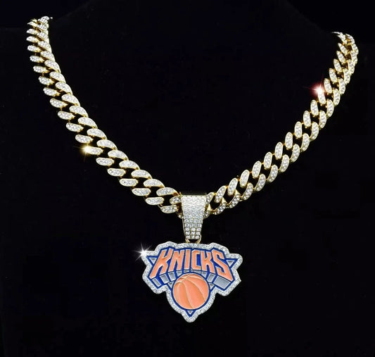 New York Knicks GEM NECKLACE Gold/Silver Bling Hip Hop Pendant & 24'' Chain