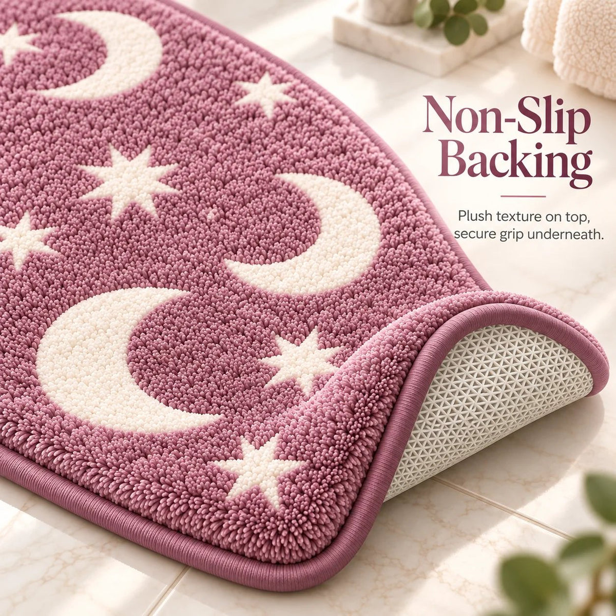 Glow-in-the-Dark Moon & Star Bath Mat Set – 3-Piece Plush Set