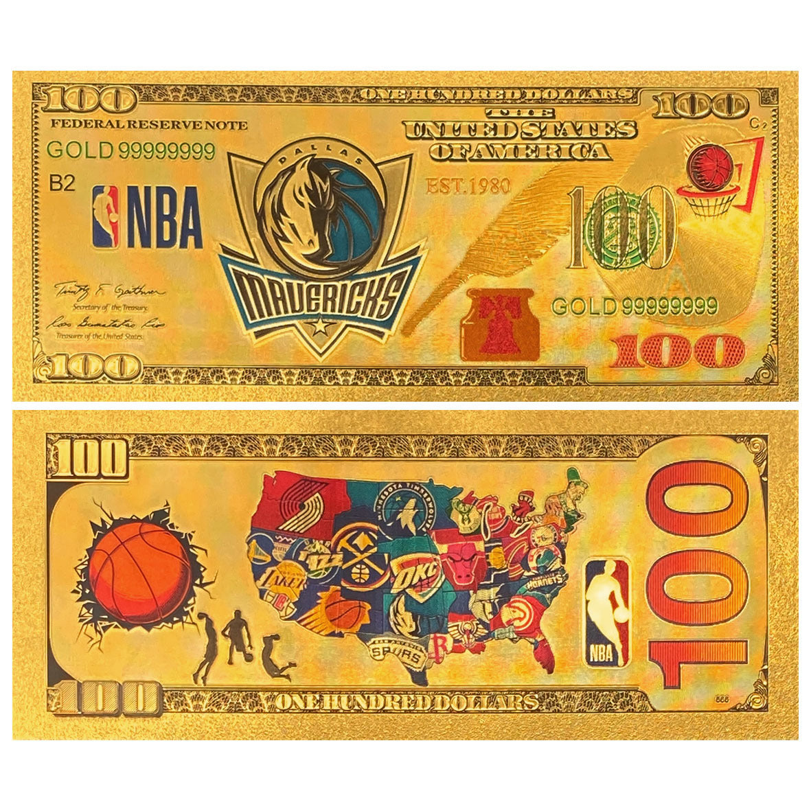 NBA Team Gold-Tone Commemorative Banknote – Basketball Fan Collectible