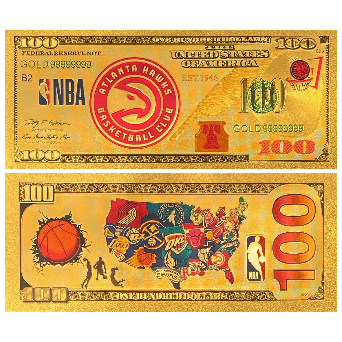 NBA Team Gold-Tone Commemorative Banknote – Basketball Fan Collectible