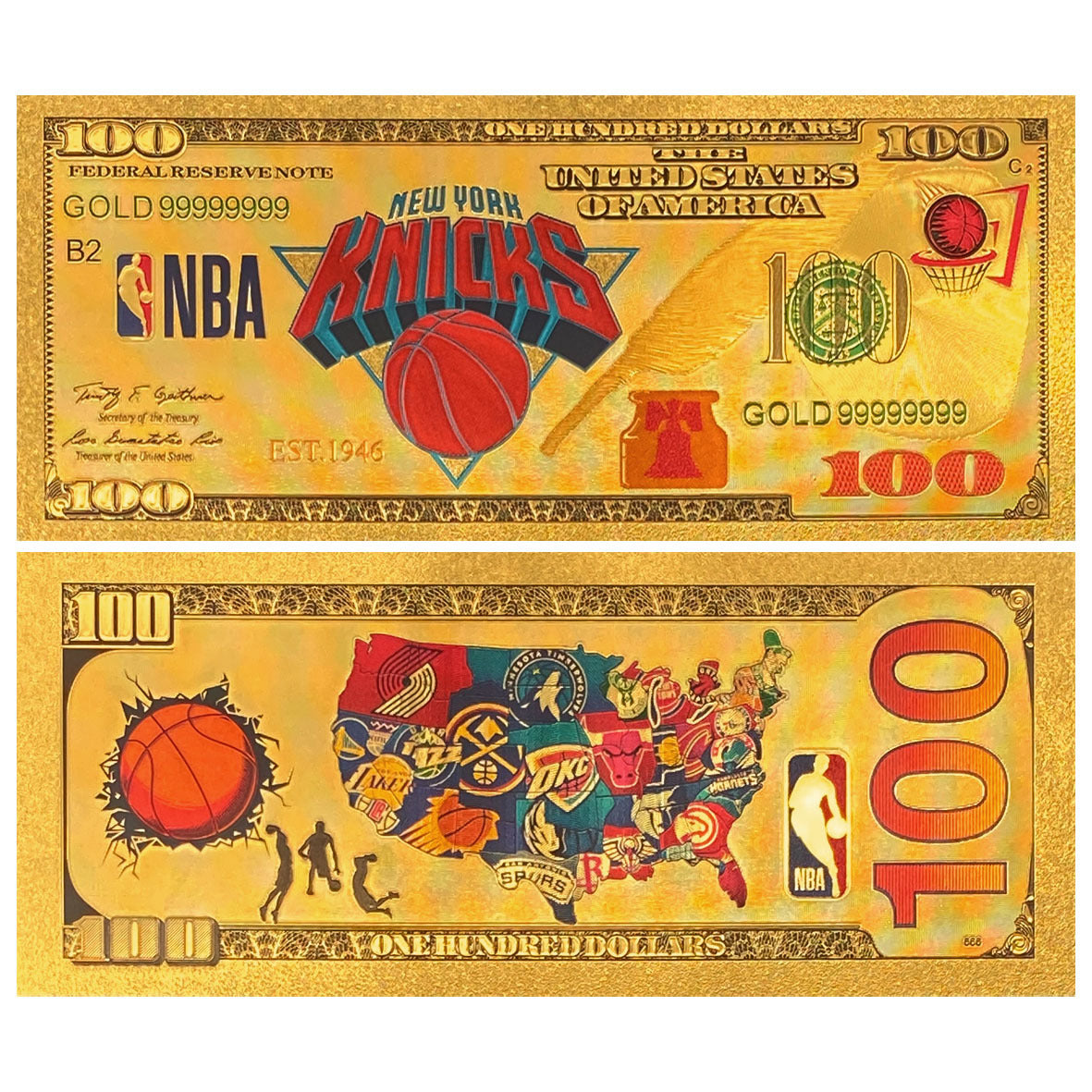 NBA Team Gold-Tone Commemorative Banknote – Basketball Fan Collectible