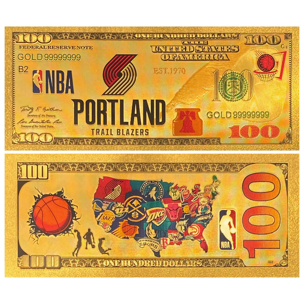 NBA Team Gold-Tone Commemorative Banknote – Basketball Fan Collectible
