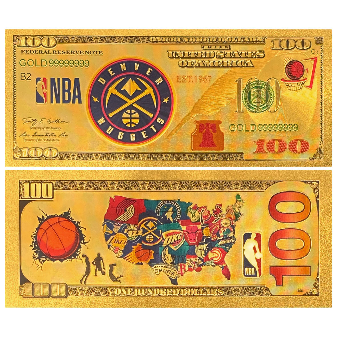 NBA Team Gold-Tone Commemorative Banknote – Basketball Fan Collectible