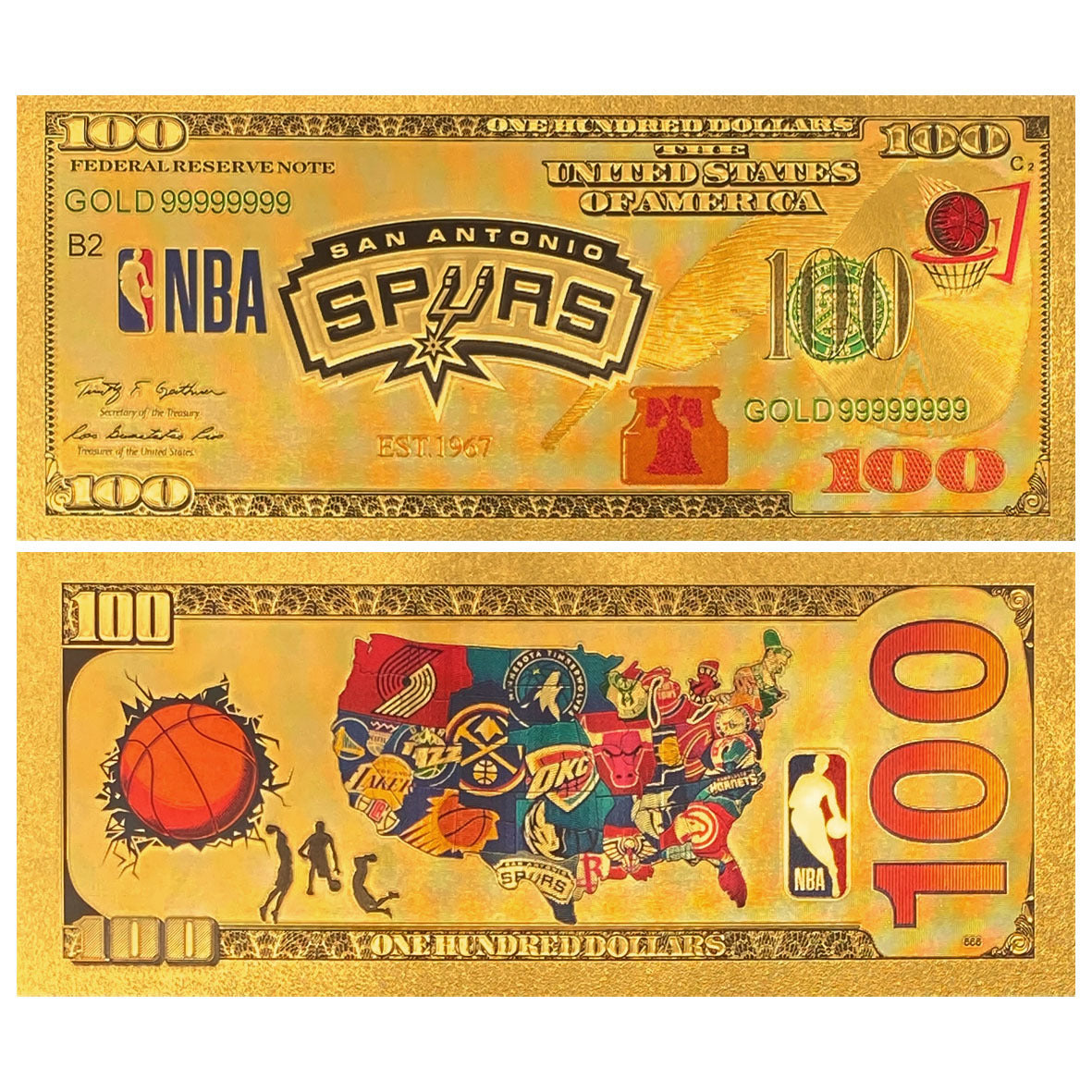 NBA Team Gold-Tone Commemorative Banknote – Basketball Fan Collectible
