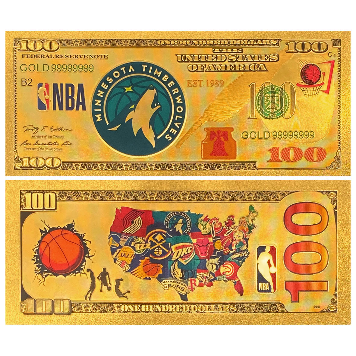 NBA Team Gold-Tone Commemorative Banknote – Basketball Fan Collectible